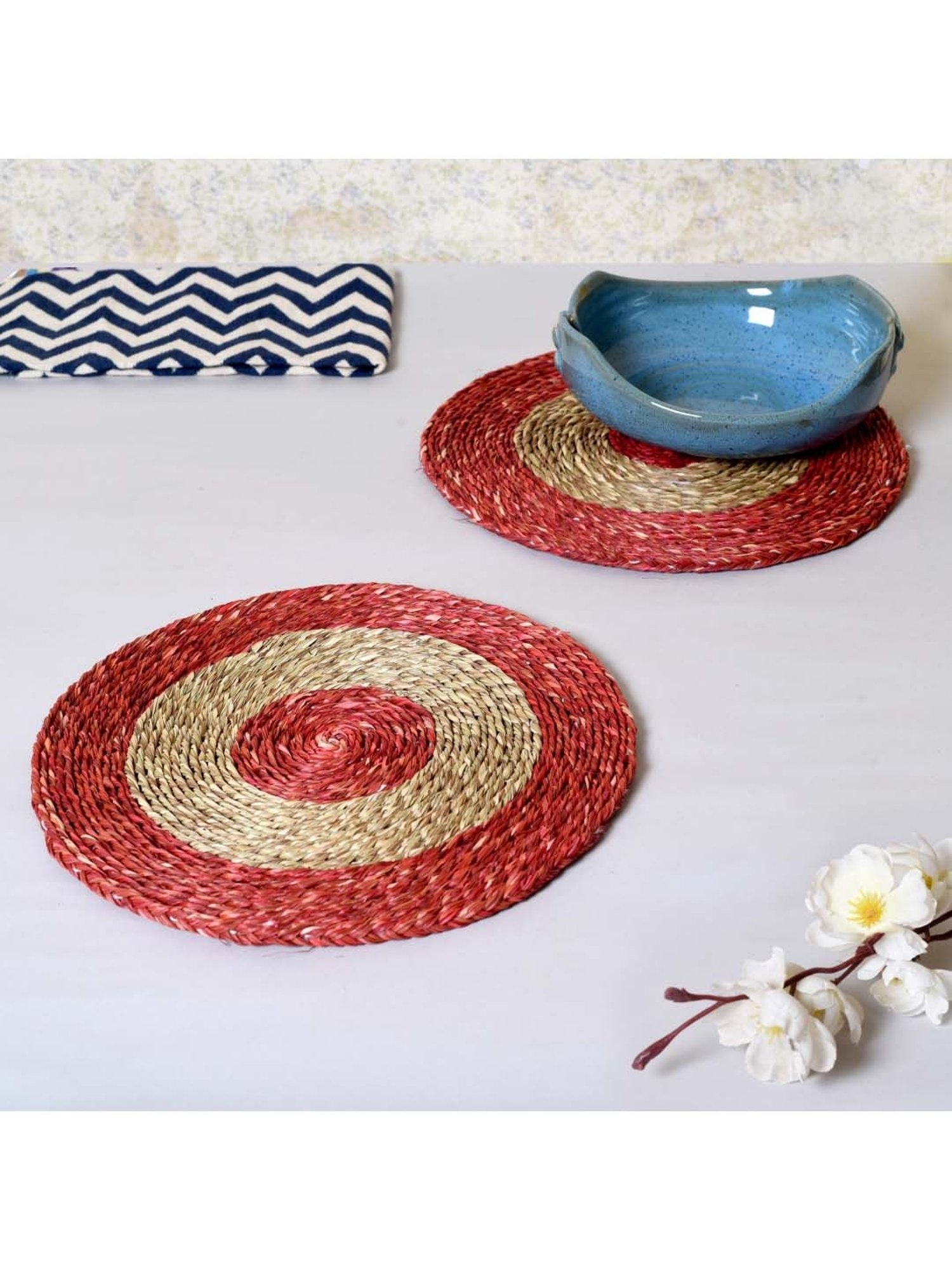 Karo Tapi Printed Multicolor Wood Coasters - Set of 6