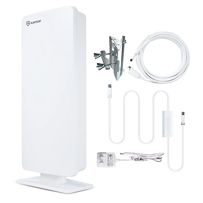 Antenna ANTOP HD Indoor Outdoor Digital TV Antenna 80 Miles MultiDirectional Long Range Reception with Smartpass Amplifier 4G Filter 4K HD VHF UHF Free Local Channels40ft Coaxial Cable