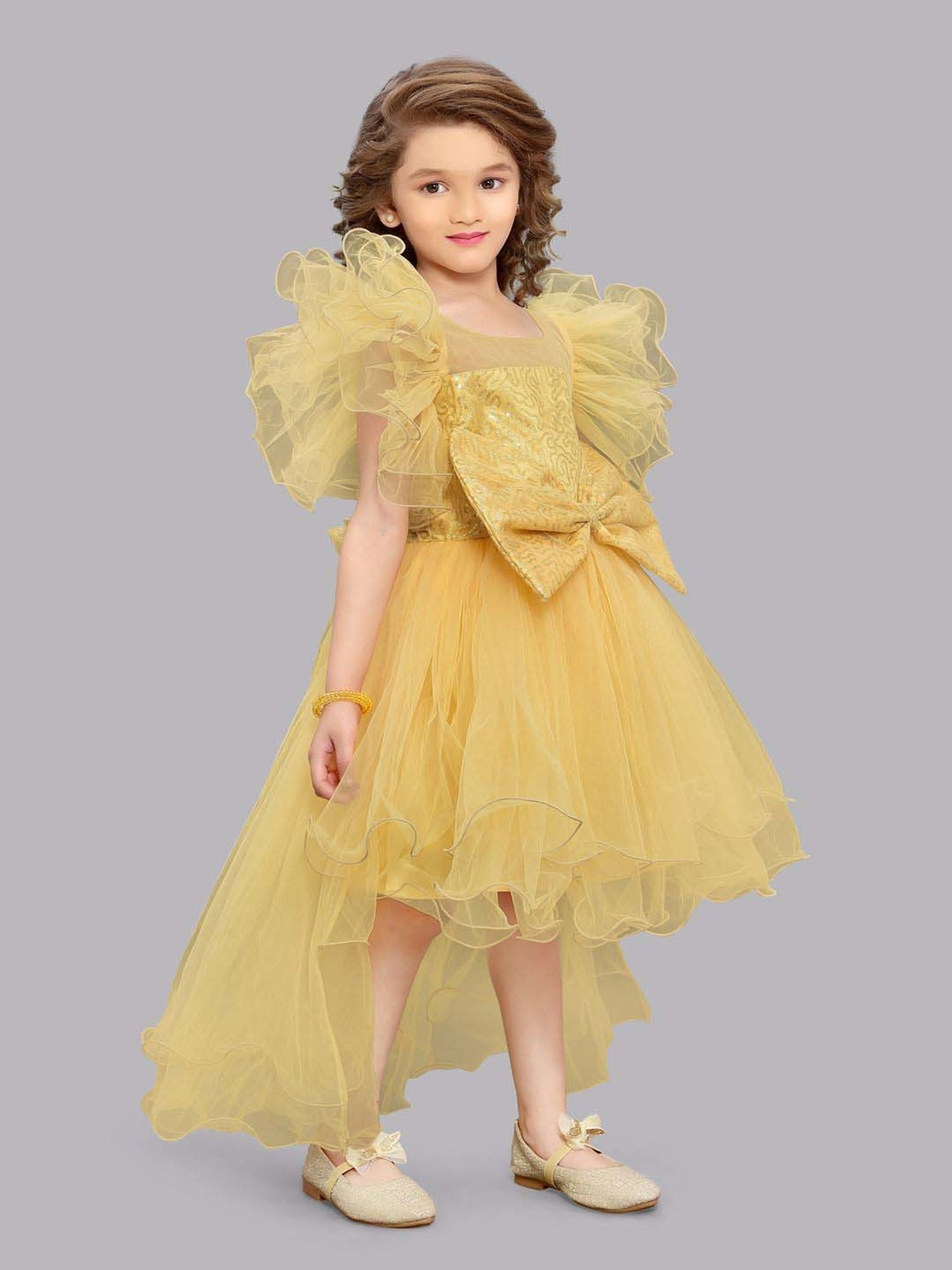 Pink Chick Kids Gold Sequence Party Gowns