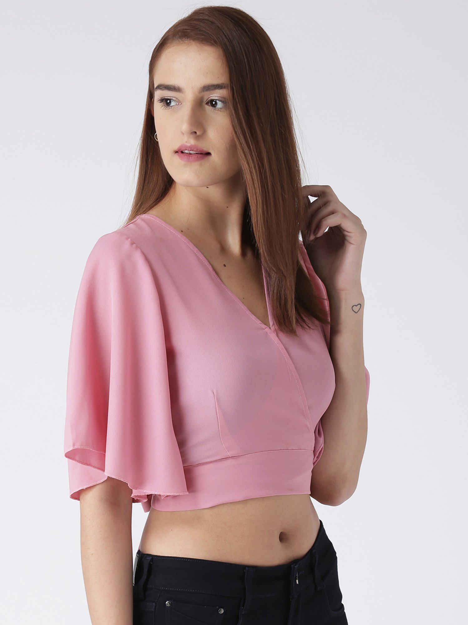 KASSUALLY Pink Relaxed Fit Crop Top