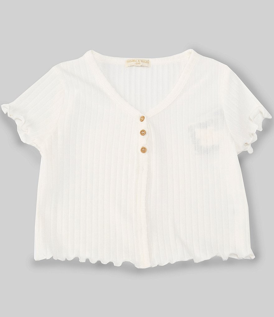 Chelsea & Violet Girls Big Girls 7-16 Short-Sleeve Ribbed Lettuce-Edge Tee