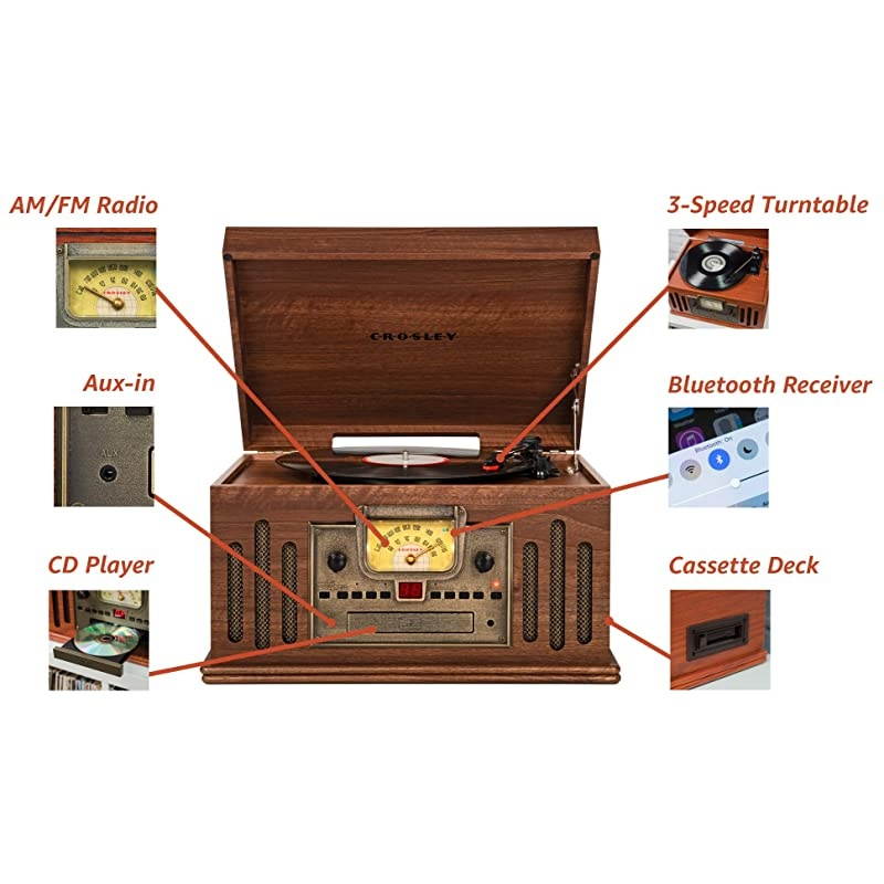 CR704BWA Musician 3Speed Turntable with Radio CDCassette Player Auxin and Bluetooth Walnut