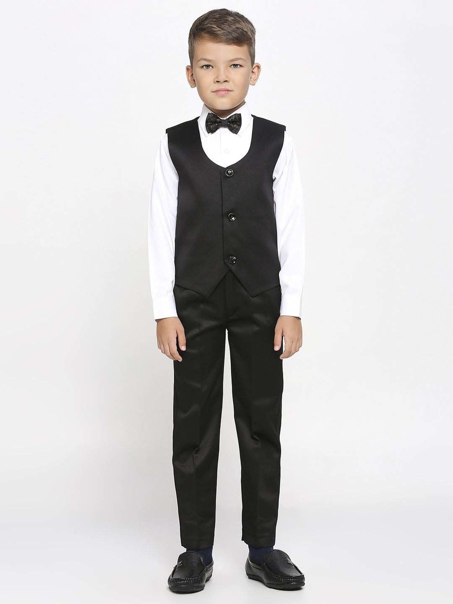 Kids Island Boys Black & White Printed Full Sleeves Suit Set