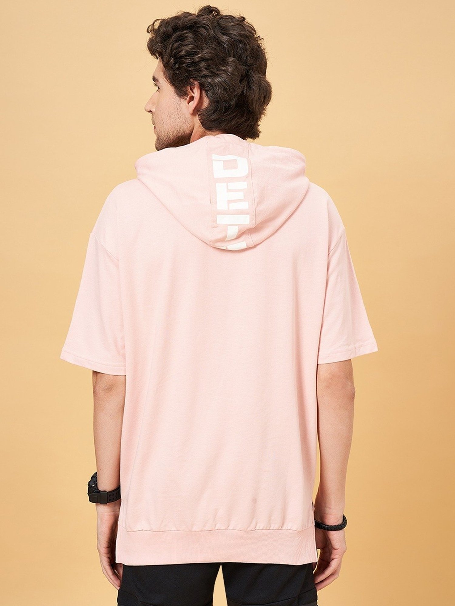 Street 808 by Pantaloons Pastel Pink Cotton Regular Fit Hooded T-Shirt
