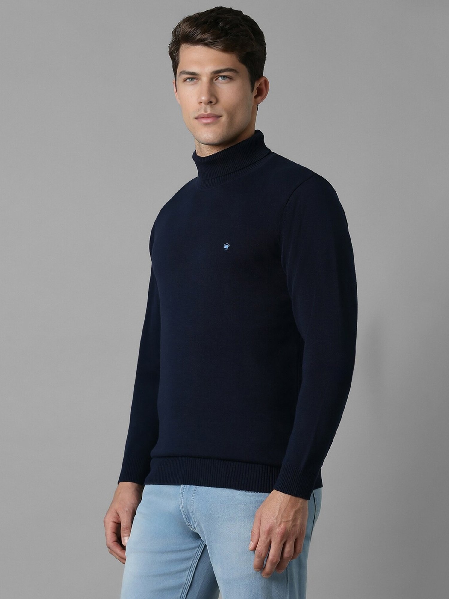 Louis Philippe Navy Regular fit Solid Casual Sweater