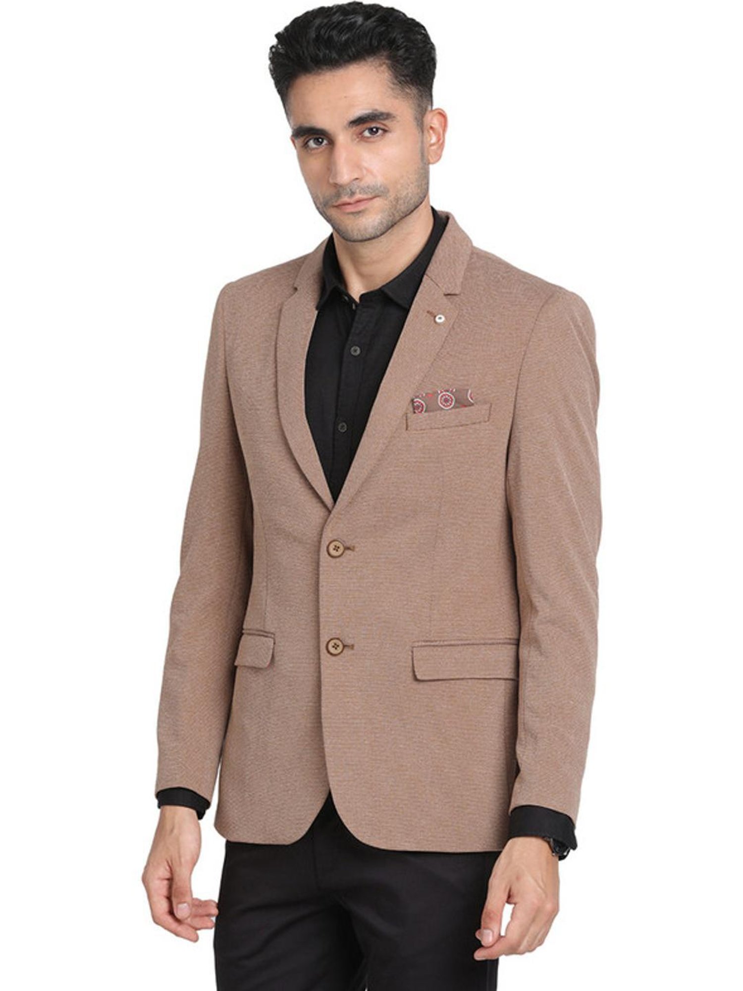 Turtle Brown Slim Fit Self Pattern Blazer