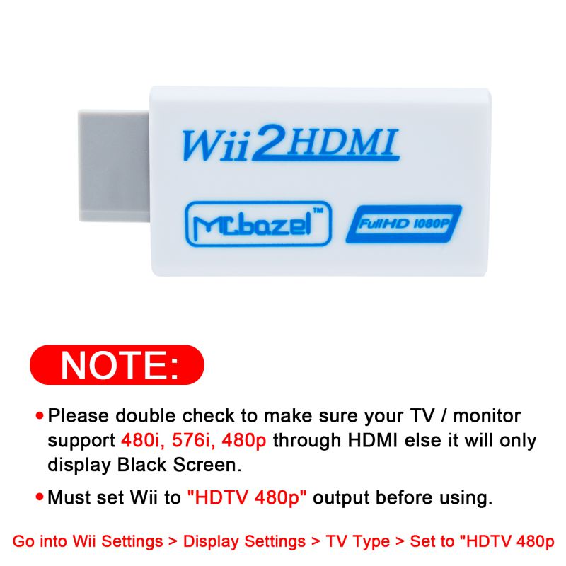 Wii To HDMI Converter Supports all Wii display modes (NTSC 480i 480p, PAL 576i)