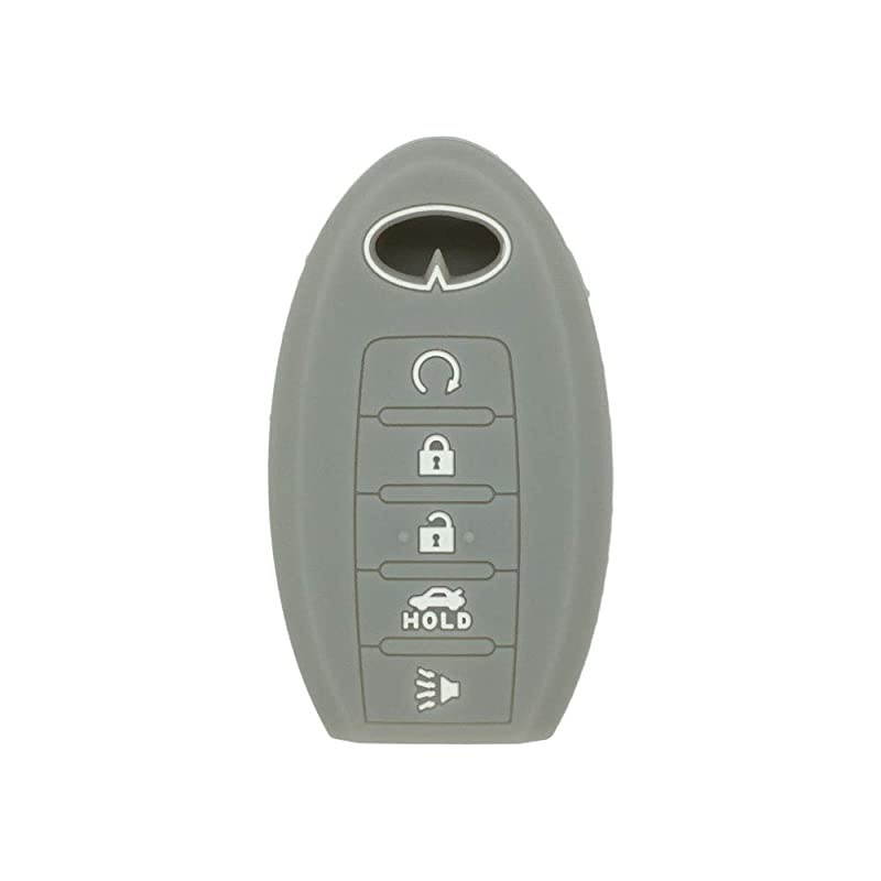 Silicone Cover Protector Case Holder Skin Jacket Compatible with INFINITI Q60 QX80 JX35 5 Button Smart Remote Key Fob CV4506 Gray