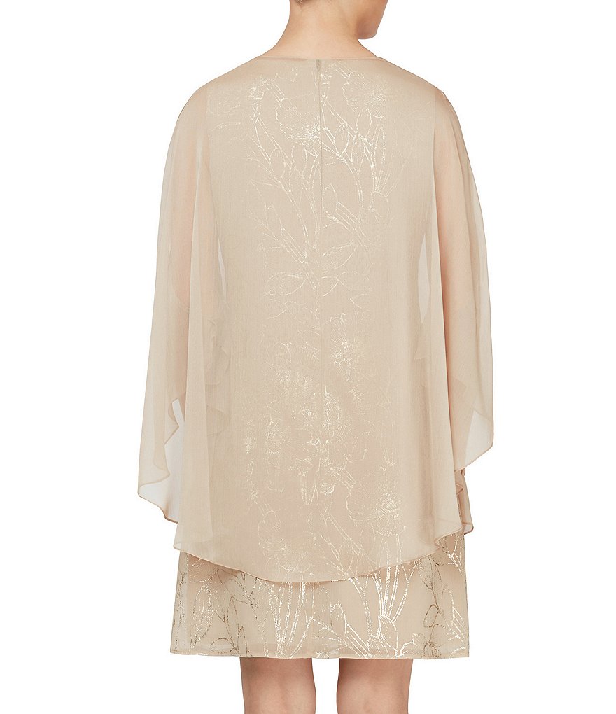 Ignite Evenings Round Neck Chiffon Sleeveless Cape Floral Sheath Dress