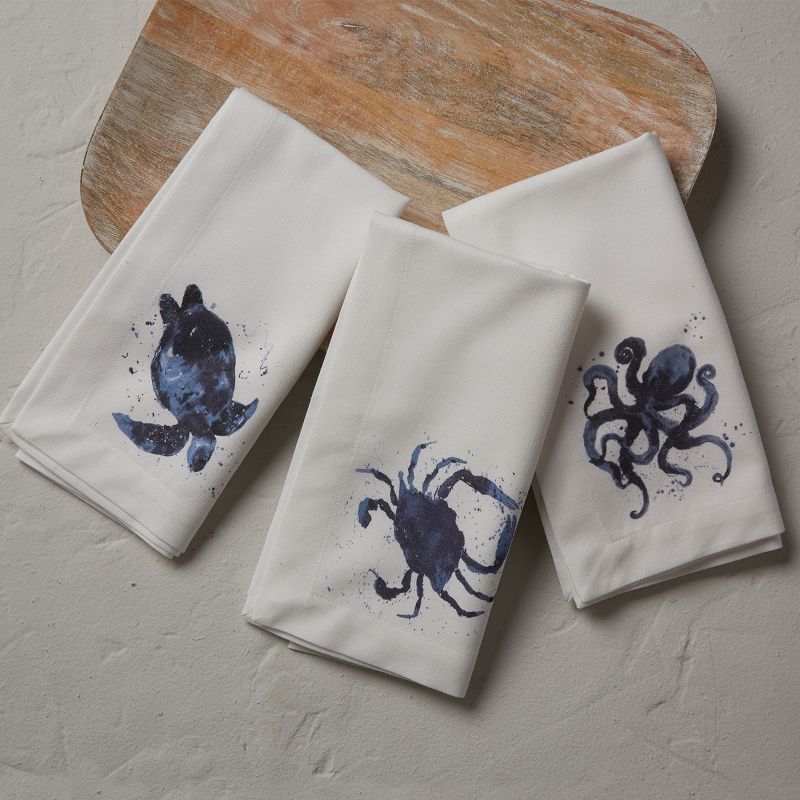 Split P Deep Blue Sea Printed Octopus Napkin Set - White