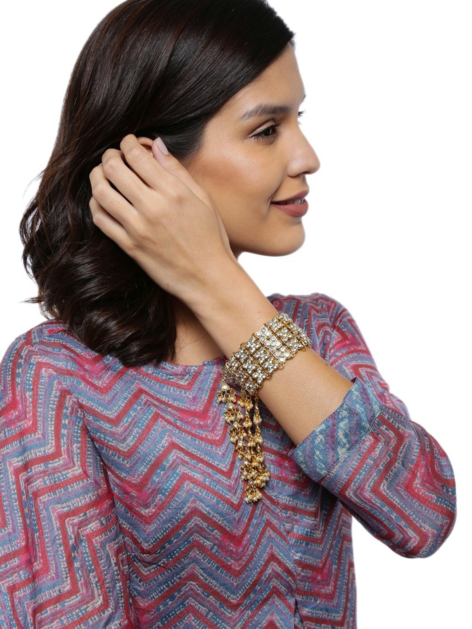 Zaveri Pearls Gold Tone Austrian Diamonds And Pearls Charm Classic Bracelet - ZPFK8831