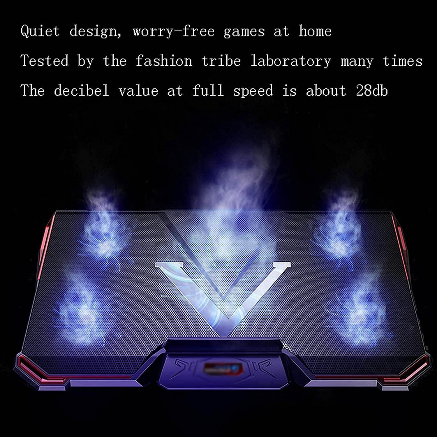 RGB Laptop Cooling Pad with 6 Quiet LED Fans 5 Heights Adjustable and Phone Stand, Dual USB Ports Gaming Laptop Cooler for 11"-18" Gaming Laptops (Blue)