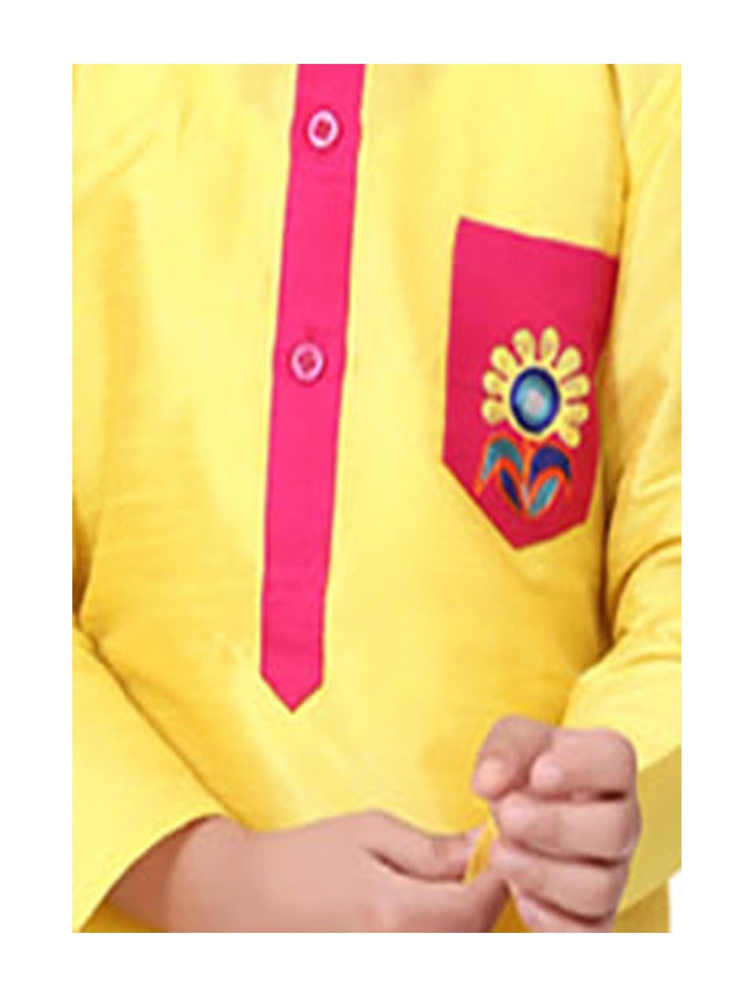 BownBee Kids Yellow & Pink Embroidered  Kurta with Dhoti