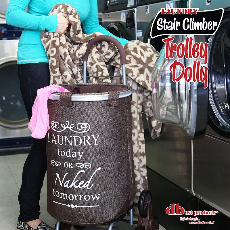 dbest products 38 Inch Stair Climber Trolley Dolly with Laundry Hamper Utility Cart with Removable Washable Liner, Brown
