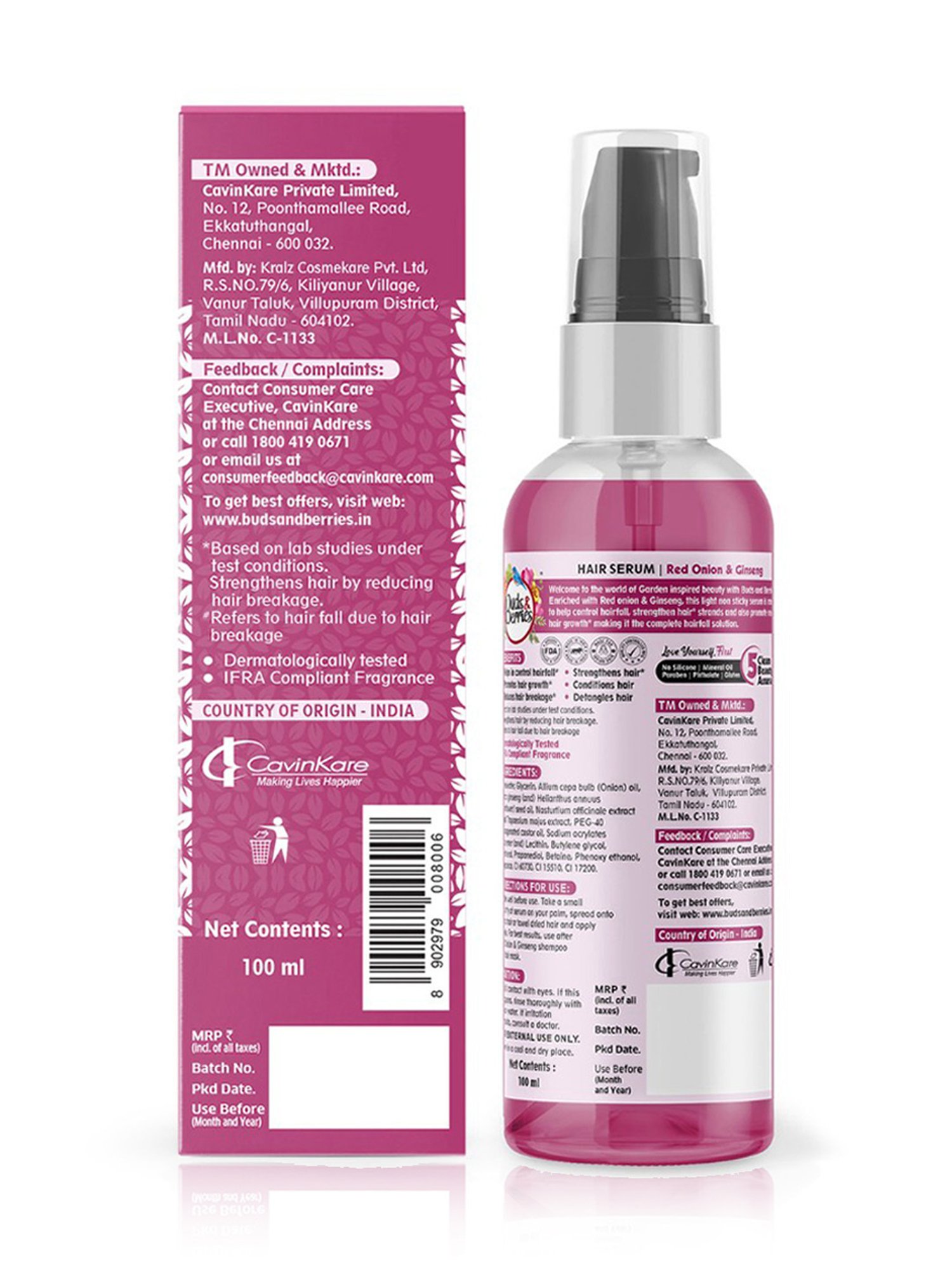 Buds & Berries Red Onion & Ginseng Anti-Hair Fall Hair Serum - 100 ml