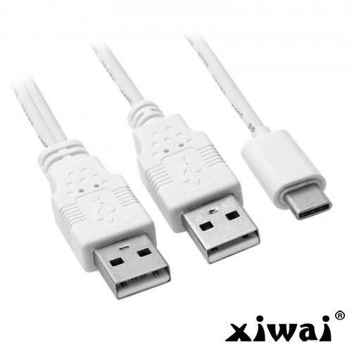 Xiwai USB Type C USB-C to Dual A Male Extra Power Data Y Cable for Cell Phone & Hard Disk