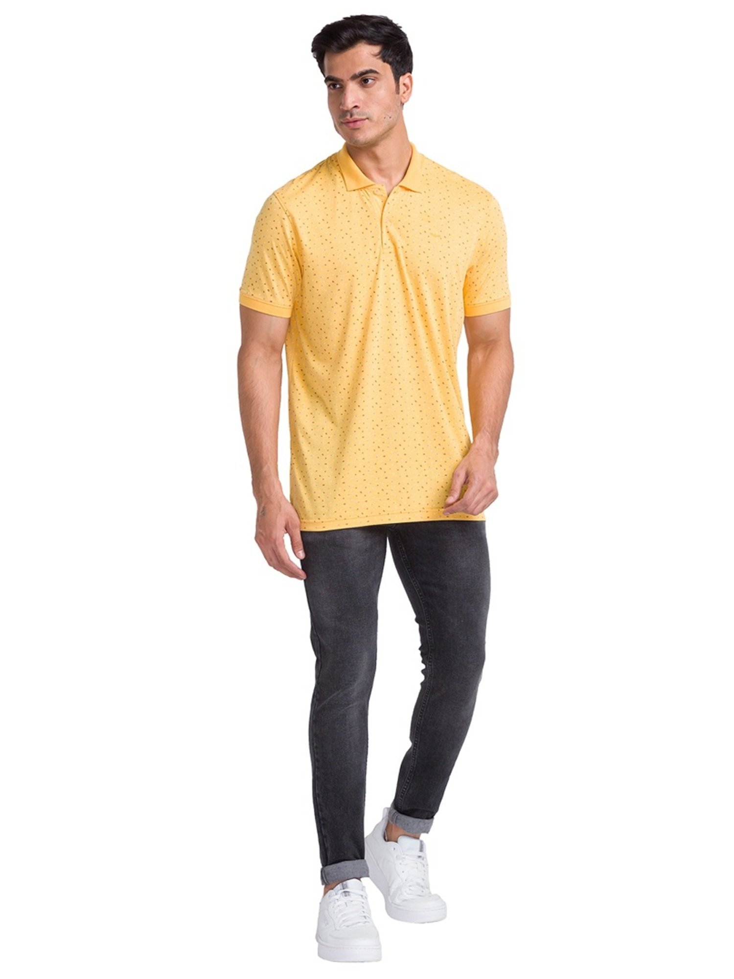 Park Avenue Yellow Slim Fit Printed Polo T-Shirt