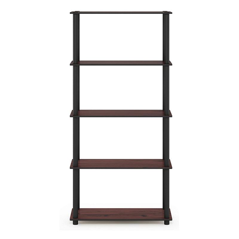 Furinno Turn-N-Tube 5 Tier Wooden Multipurpose Rack Shelf Closet Organizer for Home Living Rooms and Bedrooms, Dark Cherry/Black