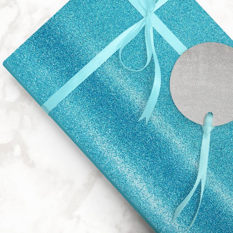 JAM PAPER Aqua Blue Glitter Gift Wrapping Paper Roll - 1 pack of 25 Sq. Ft.