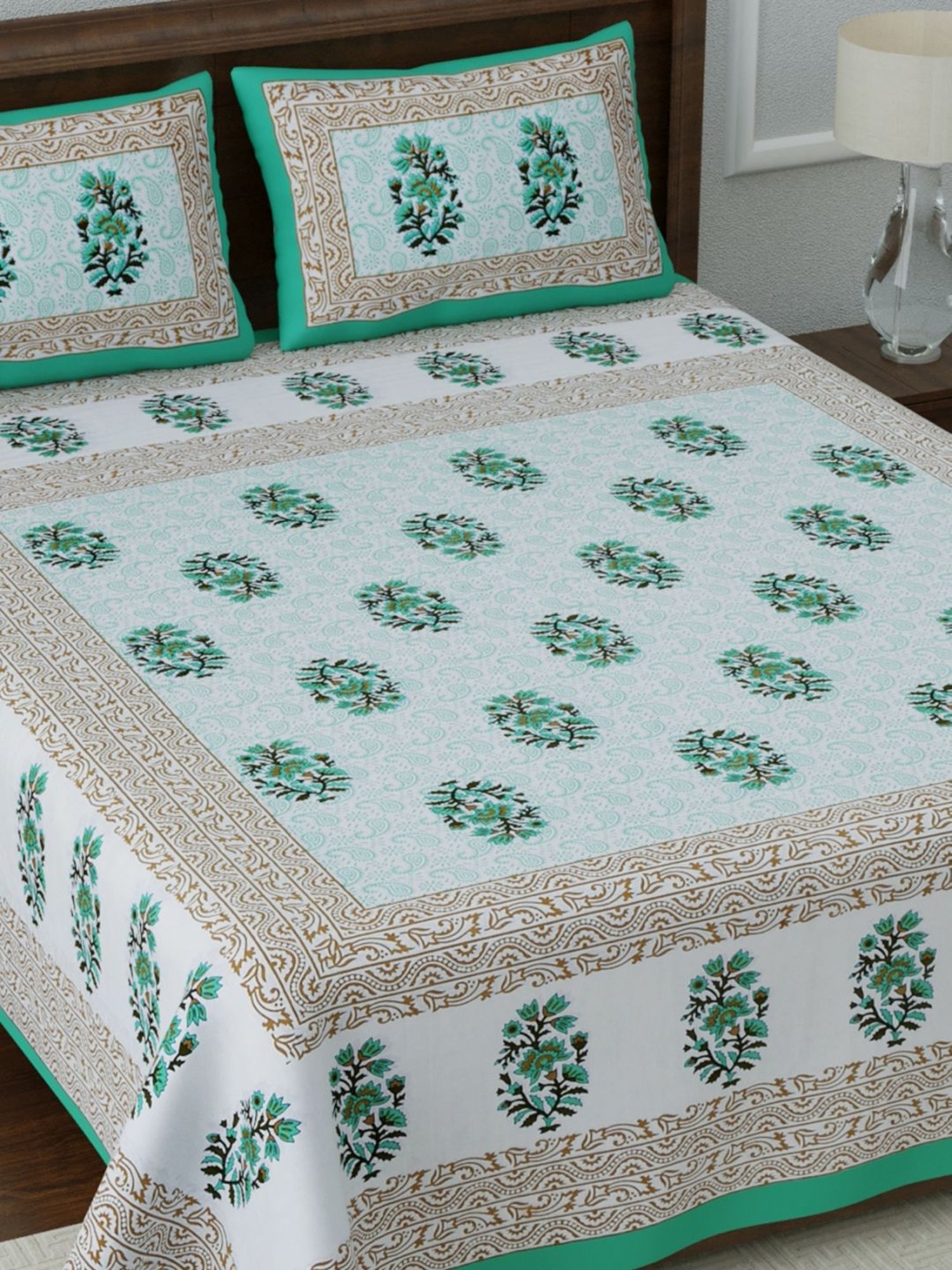 Living Roots Multicolor Jaipuri Printed Cotton Bed Sheet with 2 Pillow Cover