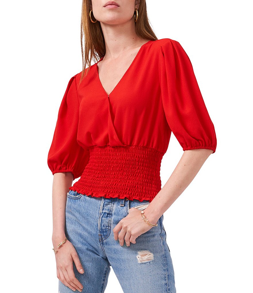 1. STATE V-Neck Smocked Waist Top