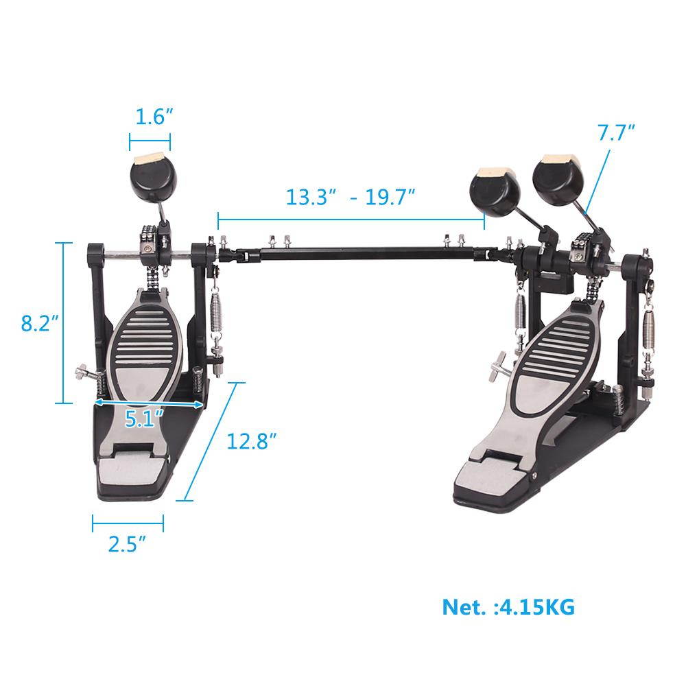 Double Bass Drum Pedal Kick Twin Dual Chain Drive Percussion