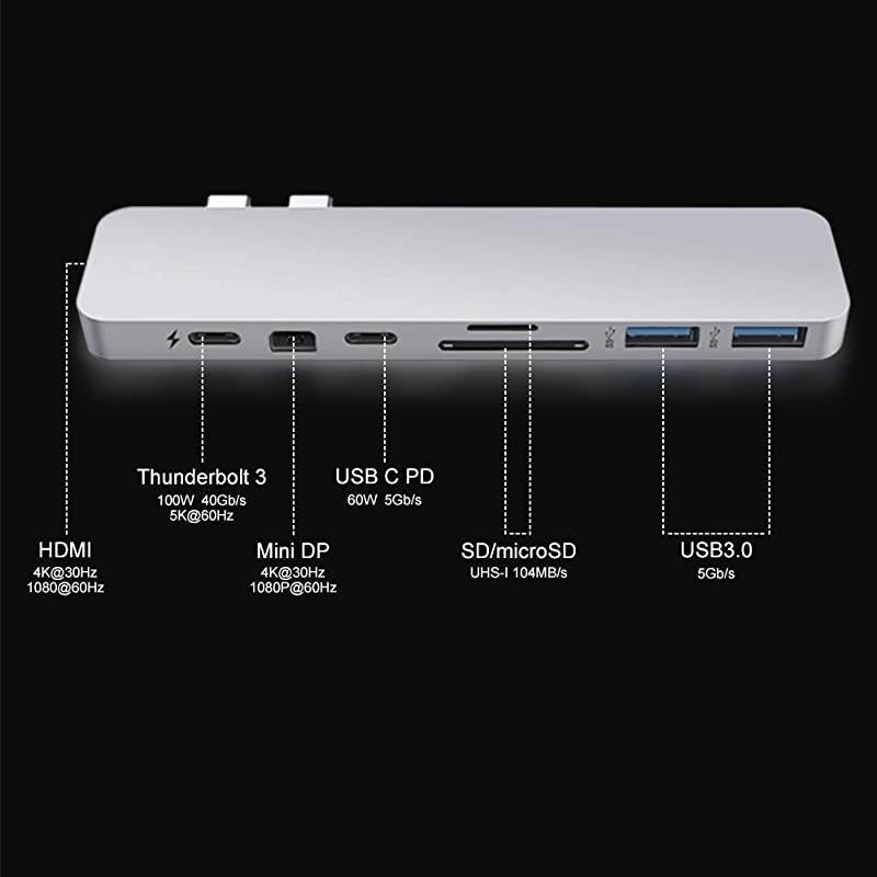 Drive Mac USB C Hub Adapter Sanho USB Type C MultiPort Hub MacBook Pro 2019 20182016 MacBook Air 8in2 Dongle w USBC 100W PD 4K HDMI MiniDP microSDSD Card Reader 2xUSB A