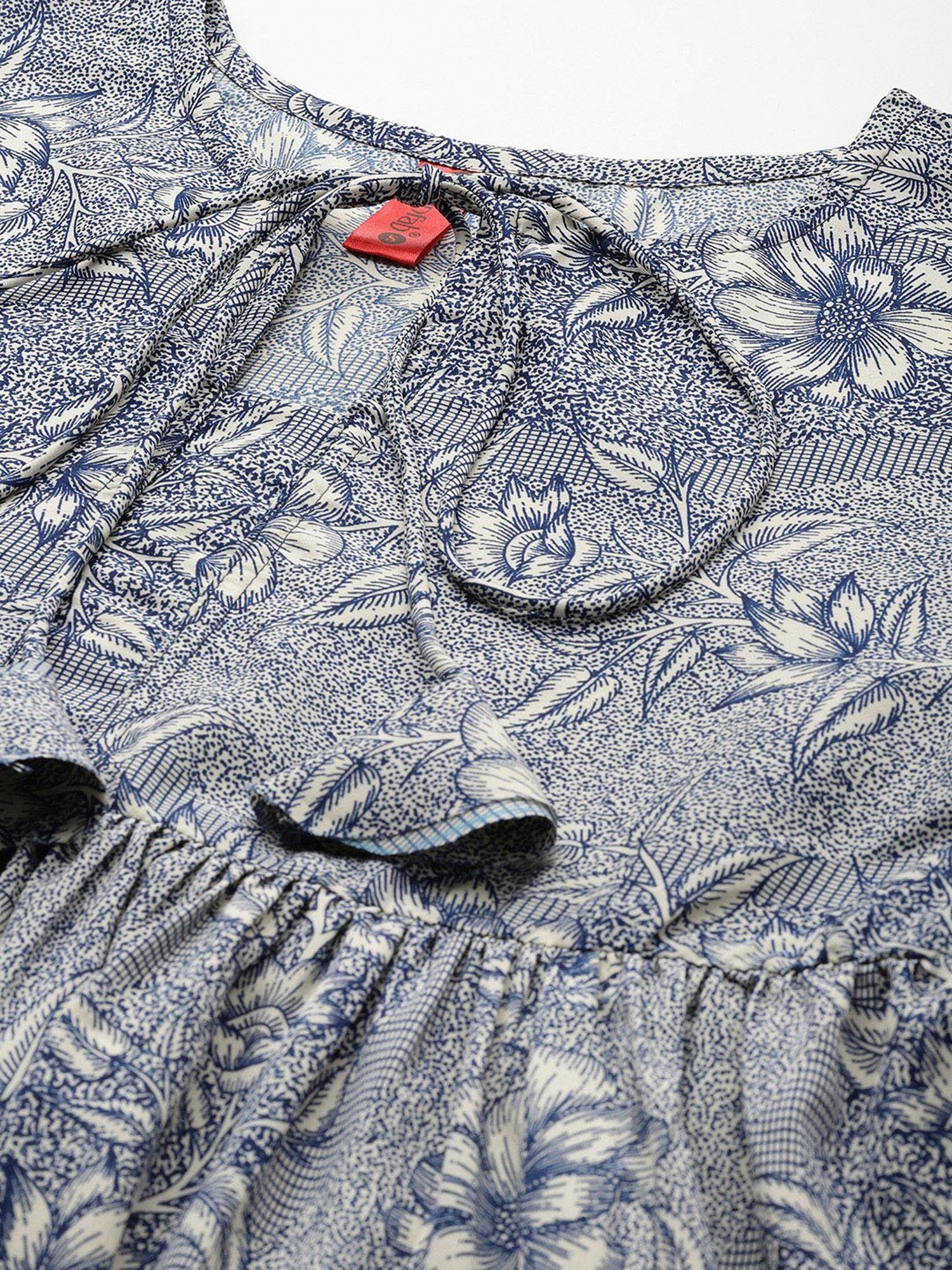 Cottinfab Blue & Cream Floral Print Top