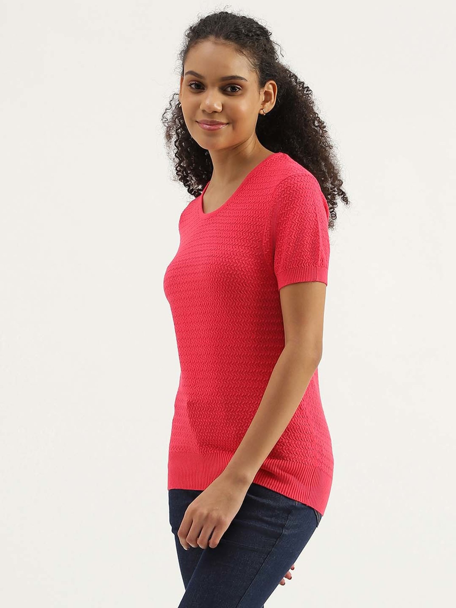 United Colors of Benetton Pink Cotton Textured Pattern Top