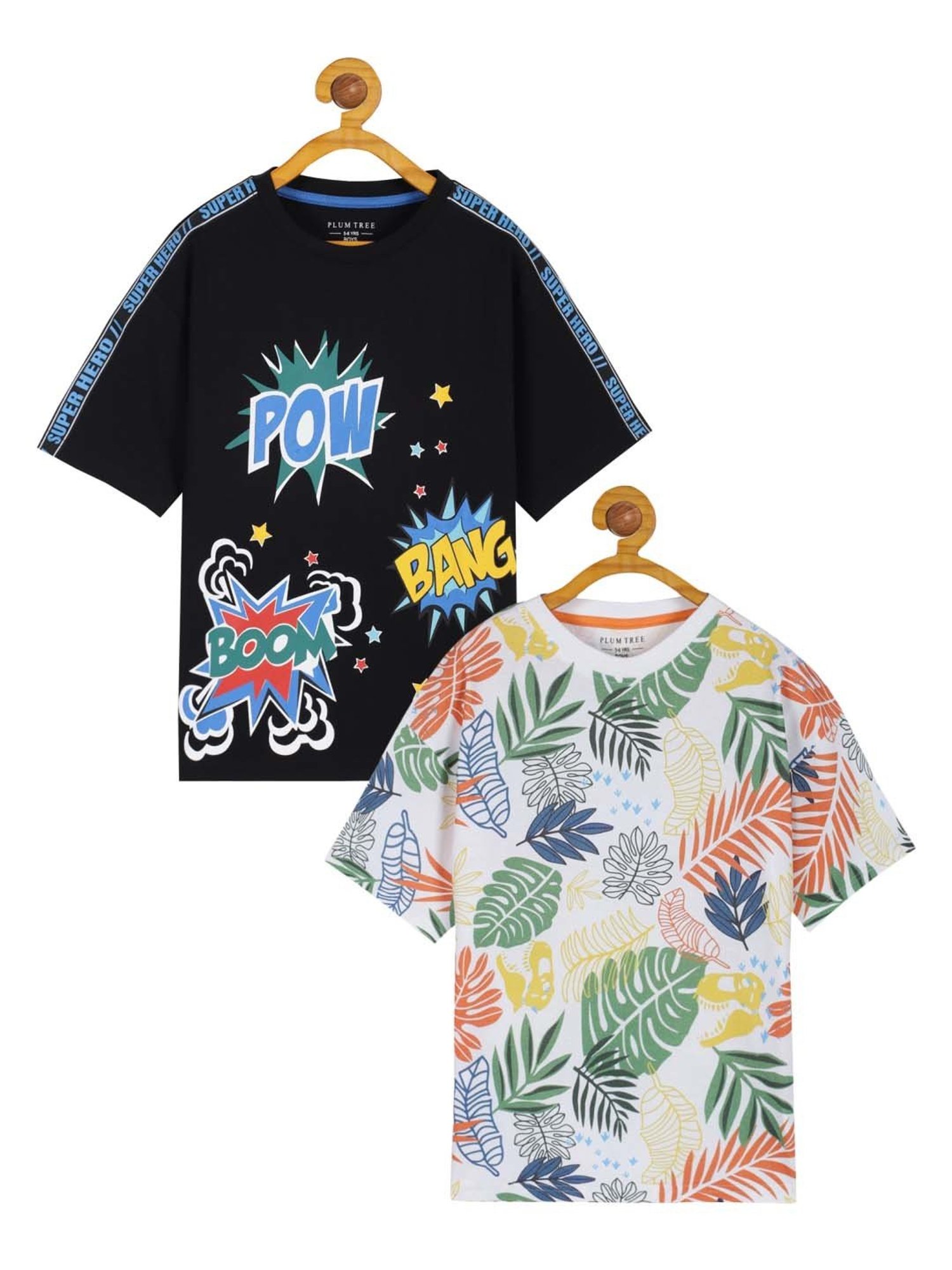 Plum Tree Kids Multicolor Cotton Printed T-Shirt (Pack of 2)