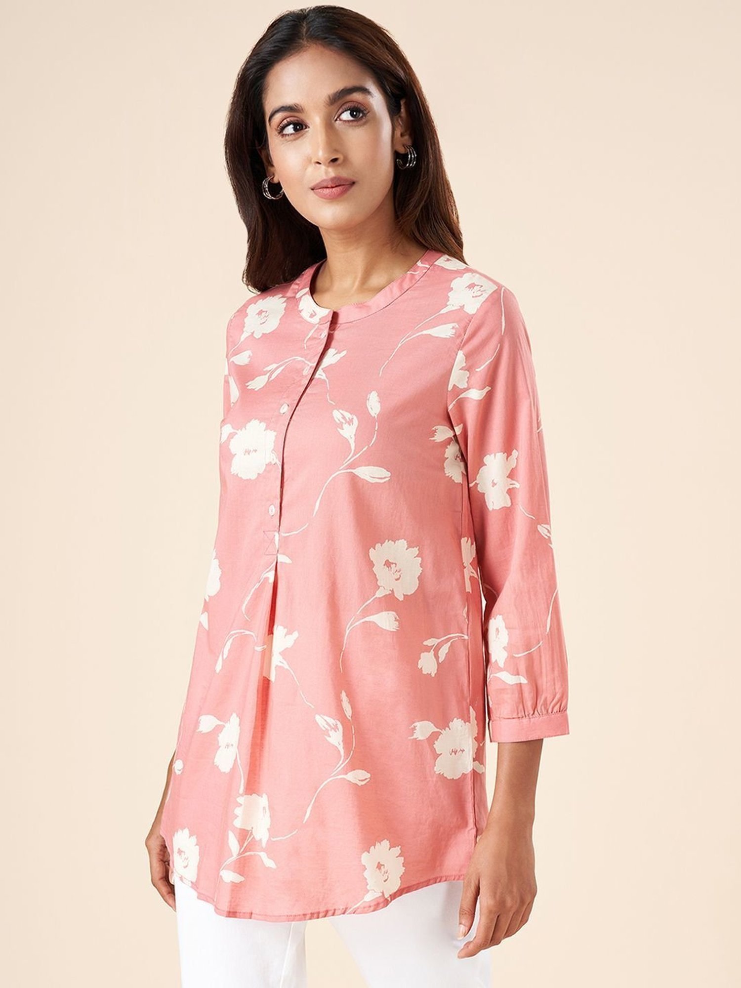 Akkriti by Pantaloons Coral Cotton Floral Print Tunic