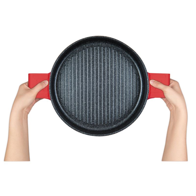 MasterPan 12" Non-Stick Cast Aluminum Stovetop Oven Grill Pan with Heat-In Steam-Out Lid Red