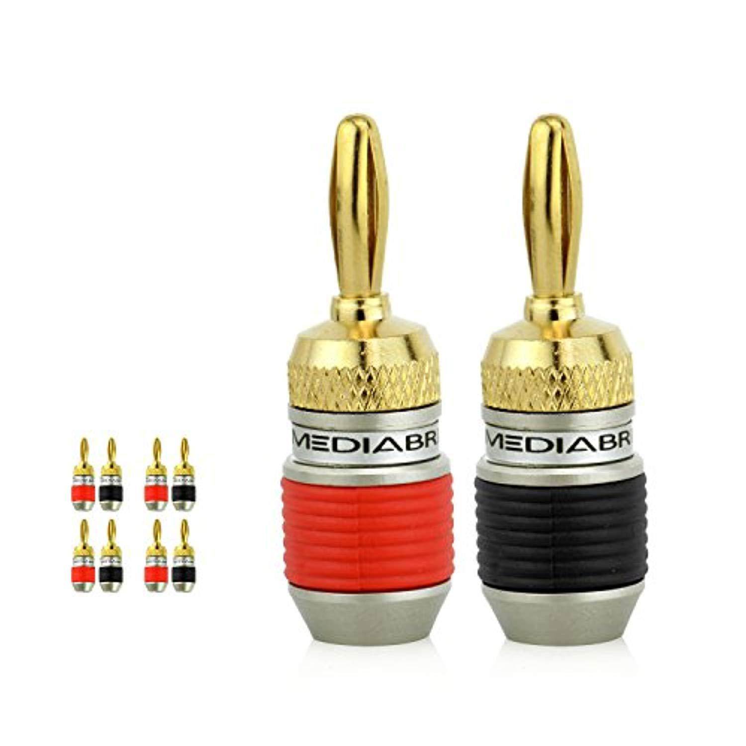 mediabridge banana plugs - corrosion-resistant 24k gold-plated connectors - 4 pair/8 banana plugs (part# spc-bp2-4)