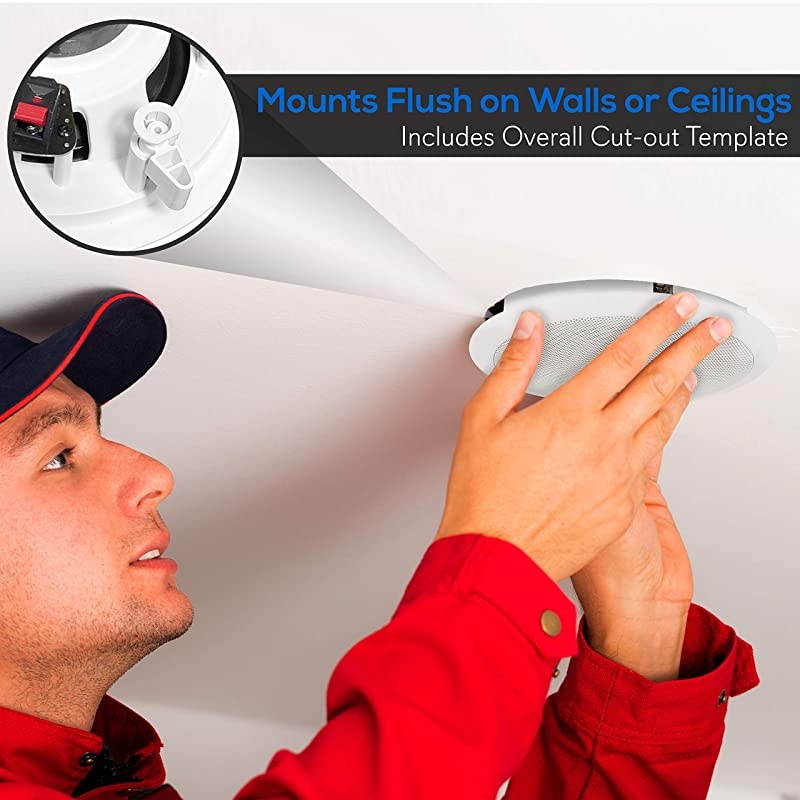 8&rdquo; Ceiling Wall Mount Speakers - Pair of 2-Way Midbass Woofer Speaker 70v Transformer Directable 1&rdquo; Titanium Dome Tweeter Flush Design w/ 55Hz-22kHz Frequency Response & 300 Watts Peak -  PDIC80T Whi