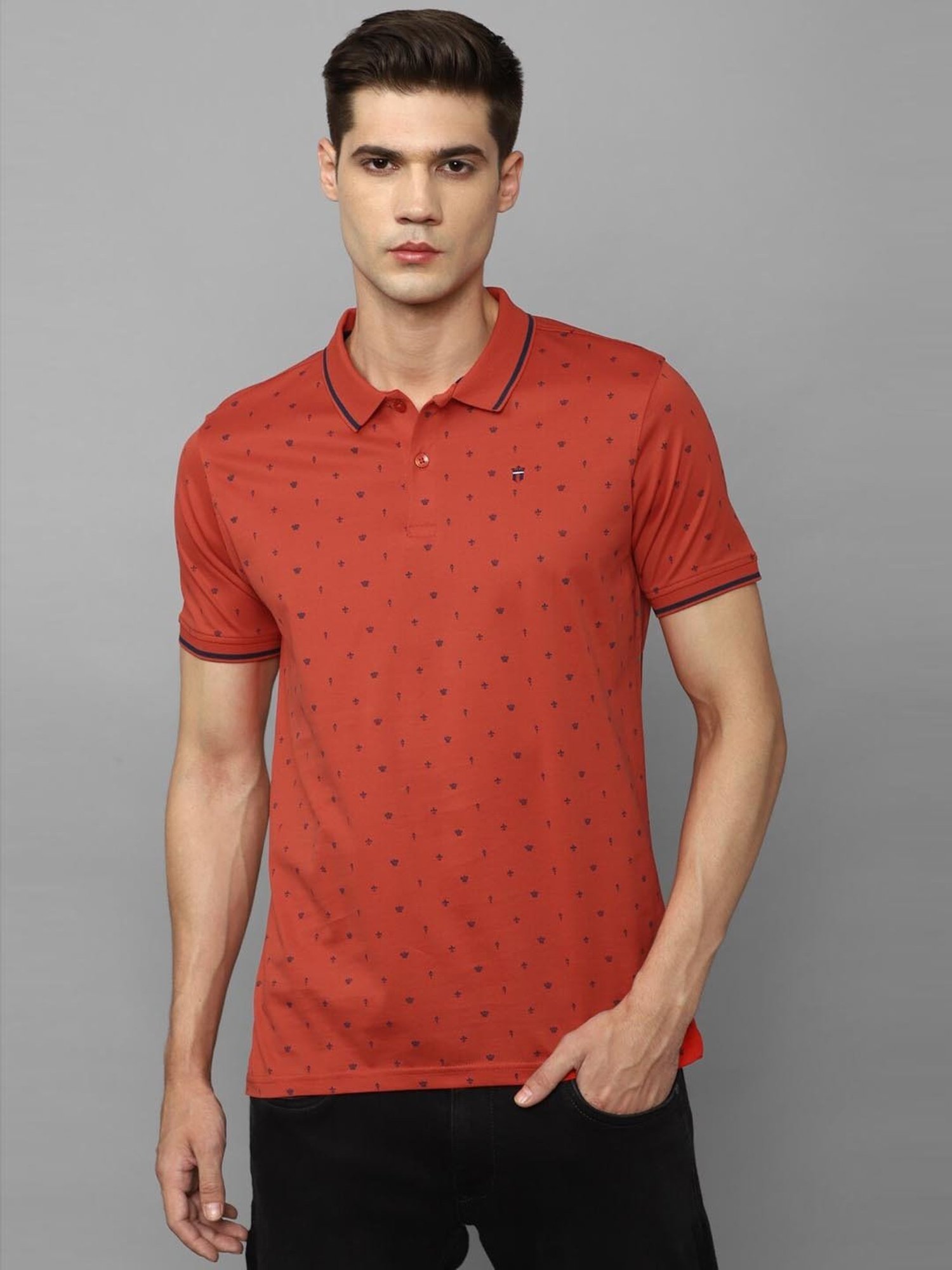 Louis Philippe Sport Red Cotton Slim Fit Printed Polo T-Shirt