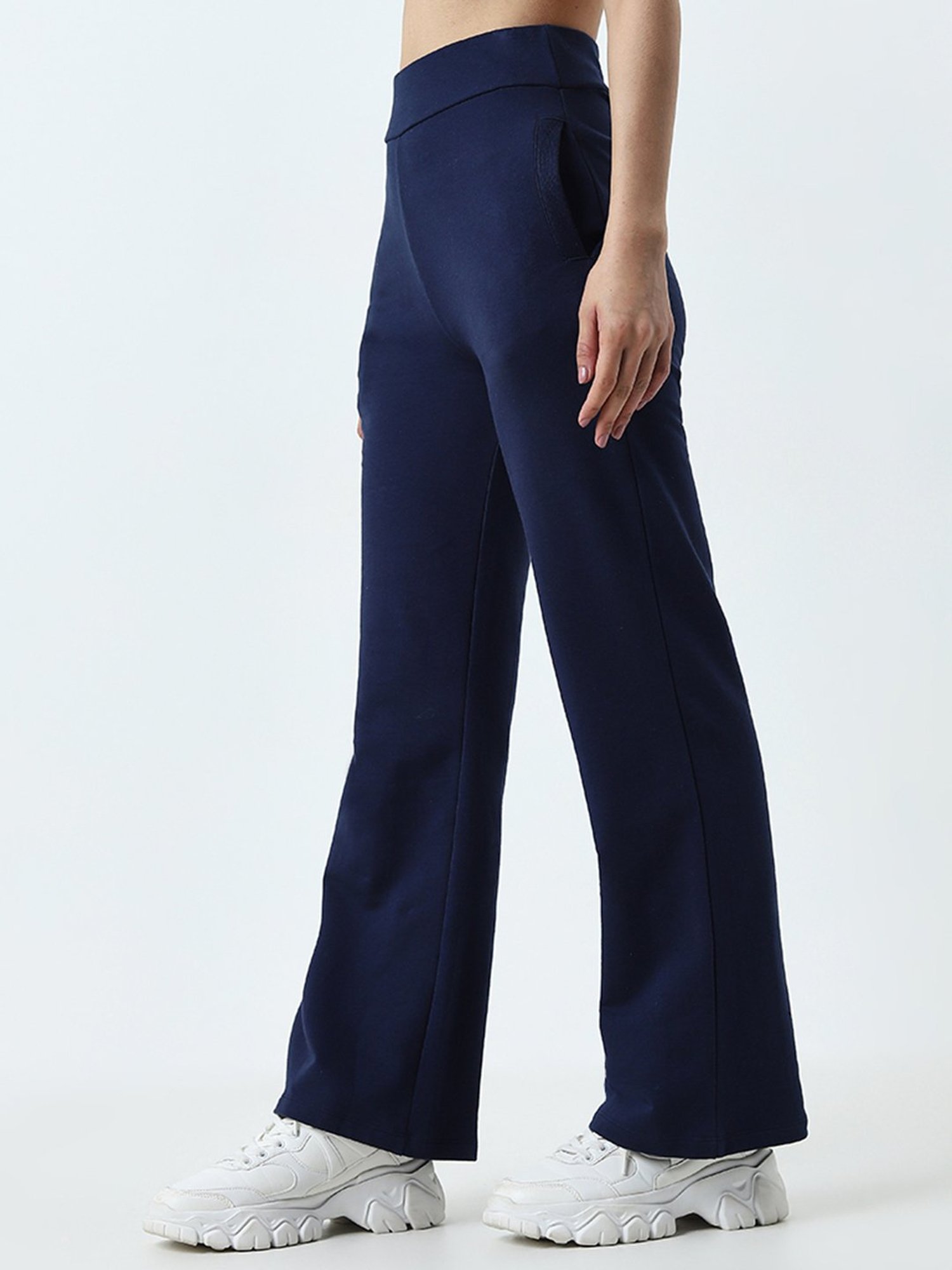 Studiofit by Westside Navy High-Rise Cotton Blend Track Pants