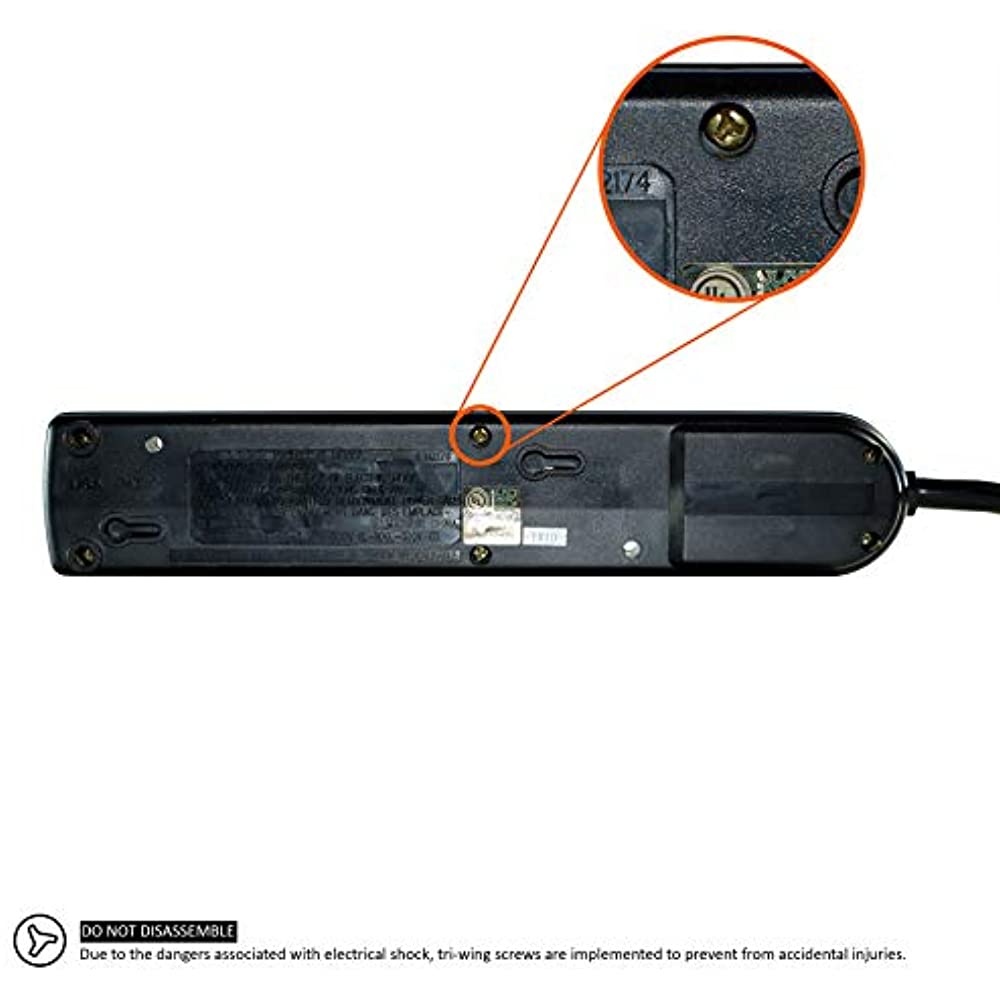 THIS 6 OUTLET PLASTIC POWER STRIP HAS 750 JOULES, EMI/RFI FILTER AND A 25FT POWE