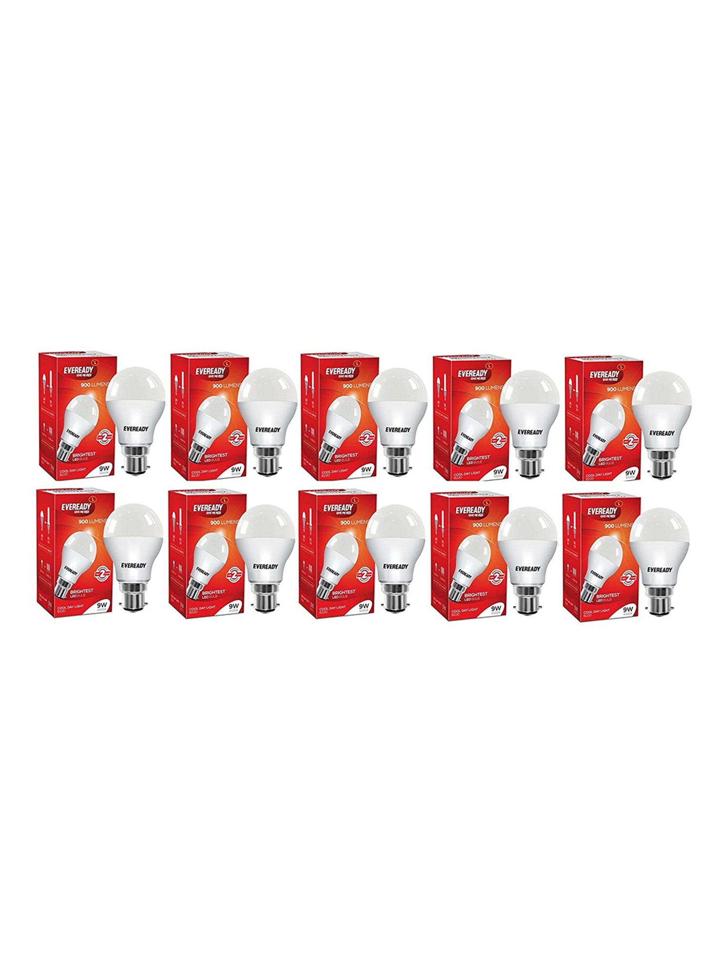 Eveready B22D 9W LED Bulb - Pack of 10 (8901691018034, White)