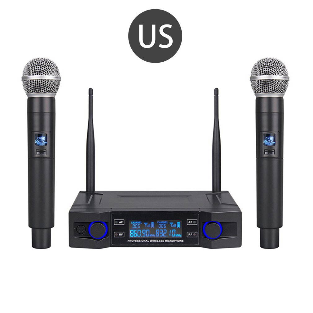 Wireless Microphone KTV Karaoke Conference Two-channel Automatic Handheld Adjustable Frequency Microphone,210 * 50 * 155mm,black
