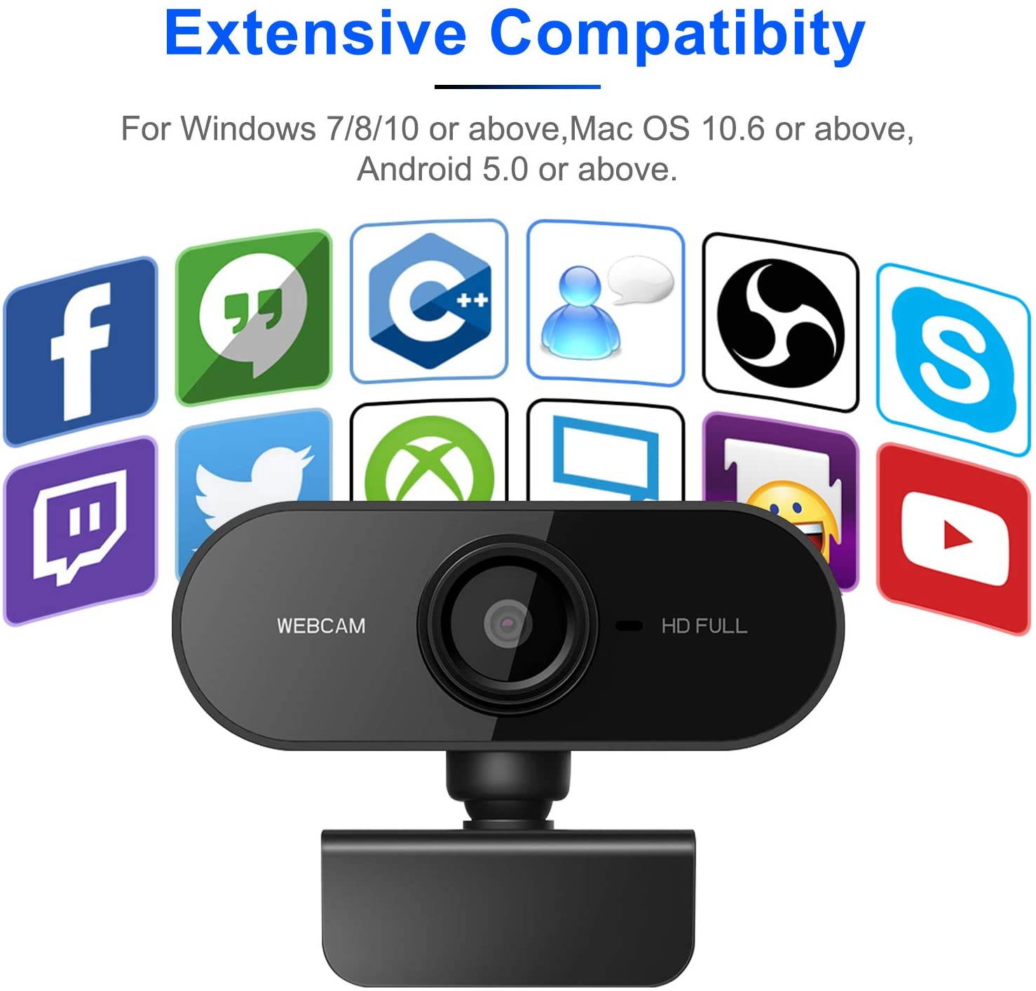 Webcam with Microphone,1080P HD Desktop Streaming Webcam-Wide Angle USB Computer Camera for Mac Skype OBS, Laptop Web Camera for Video Calling Gaming Recording Conferencing