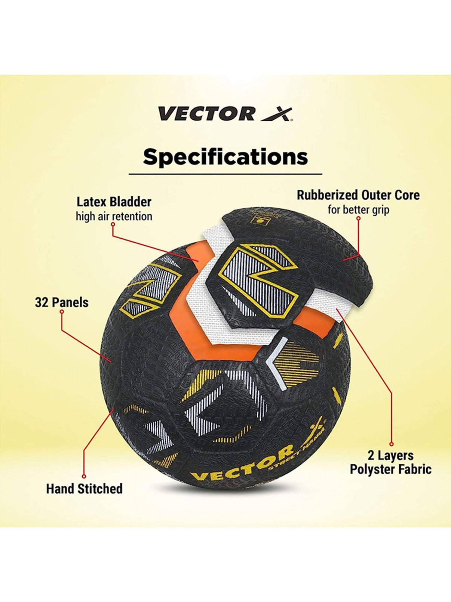 Vector X STREET-MANIA Football with Pump (Black & Yellow) Size - 5