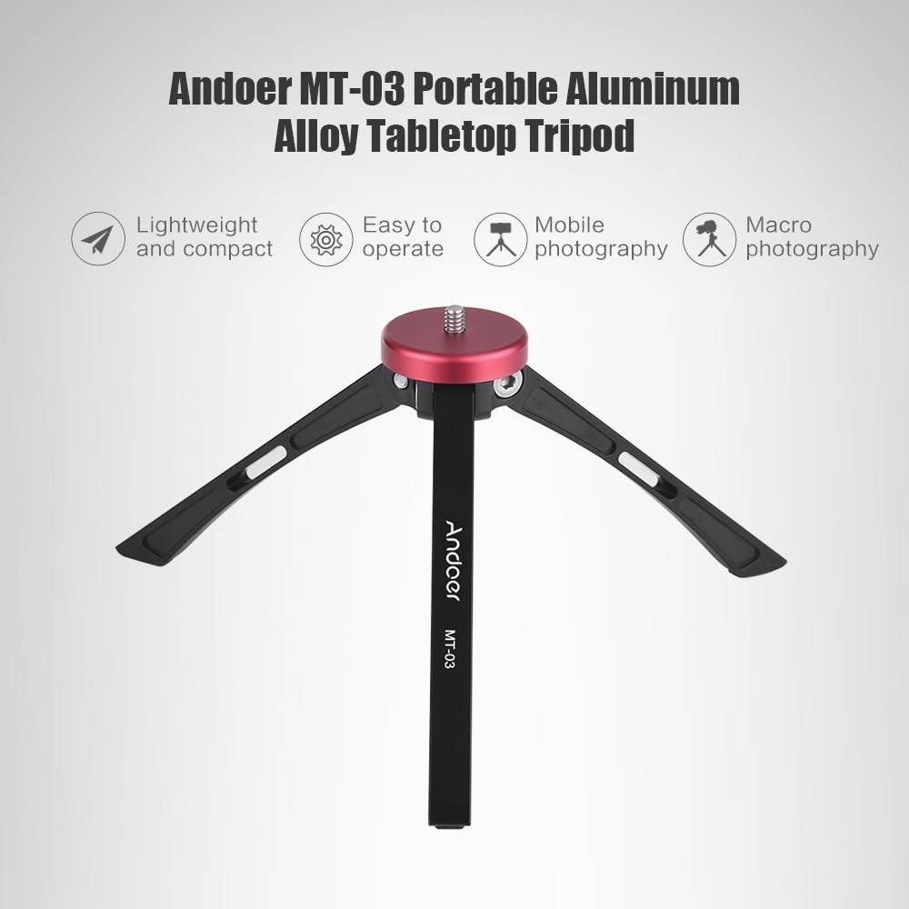 Andoer MT-03 Portable Mini Tabletop Tripod Aluminum Alloy Travel Table Tripod 1/4-3/8 Inch Screw Mount for Canon Nikon Sony DSLR ILDC Cameras Action Cameras Smartphone Ball Head Max. Load 20kg