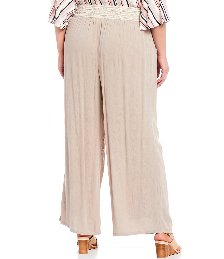 I.N. Studio Plus Size Solid Crepon Pull-On Wide Leg Pants