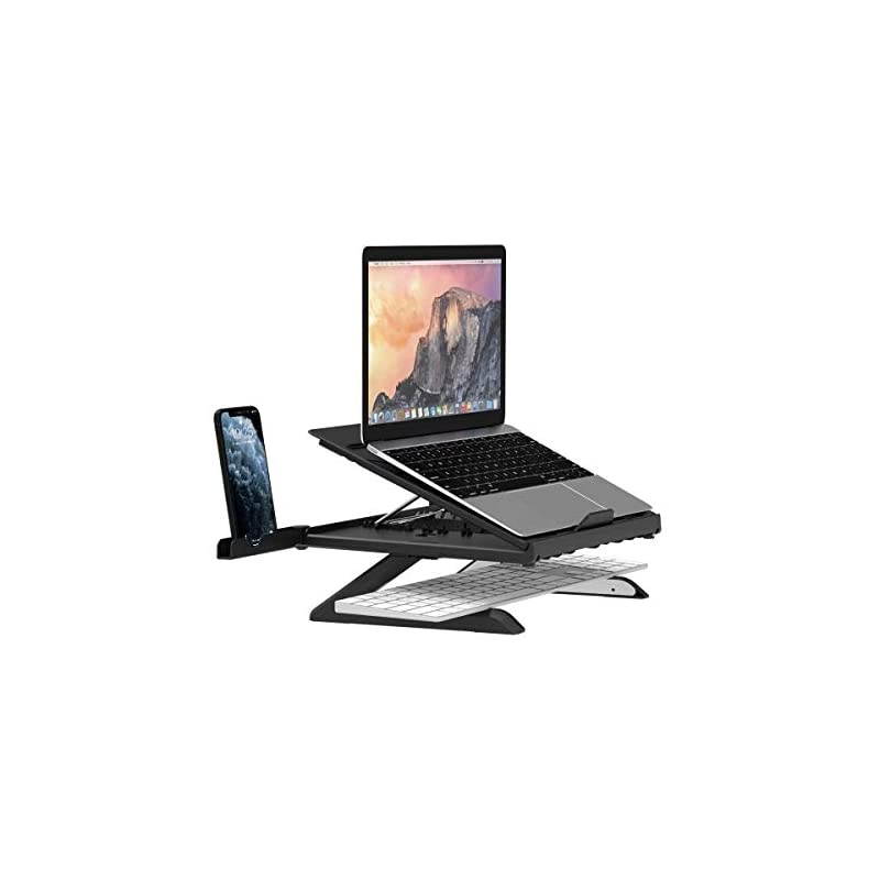 Laptop Stand  D07 Foldable Adjustable Laptop Riser with Phone Holders Compatible with 10 to 17in Laptops TabletsBlack