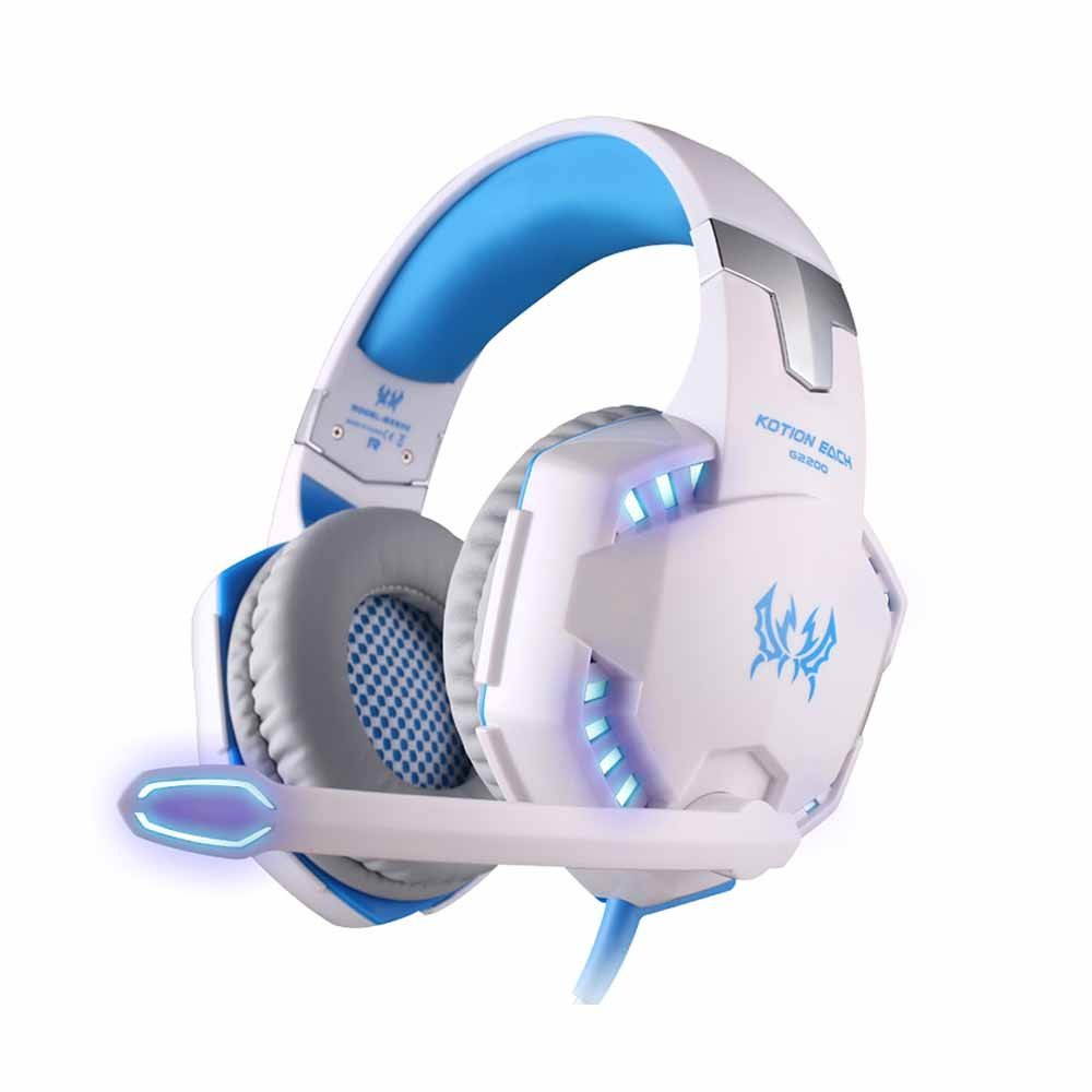 KOTION EACH G2200 USB Hi-Fi Speaker 7.1 Virtual Surround Sound Vibration Gaming Headphone Computer Headset Earphone Headband LED Flashlight Microphone In-Line Controller (White)
