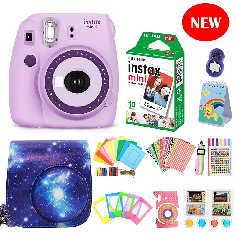 Instax Mini 9 Camera + Instax Mini Camera + Camera Instax Mini 9 Purple+ Instax Mini 9 Case + Instax Accessories Kit Bundle, Instant Camera Gift Sets - Light Purple