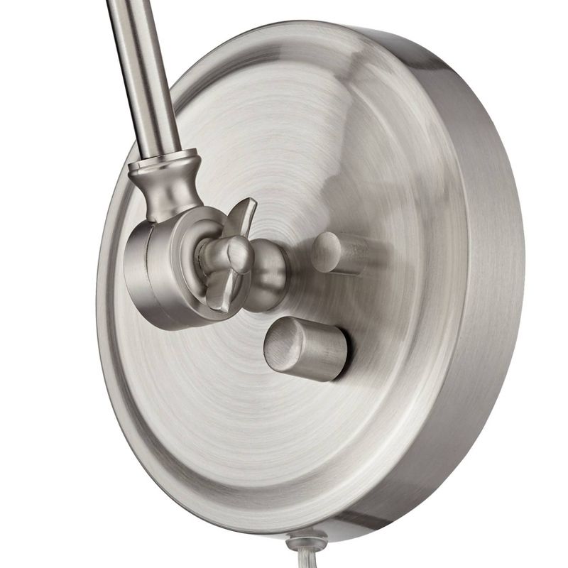 Possini Euro Design Modern Swing Arm Wall Lamp Brushed Nickel Plug-In Light Fixture Organza Drum Double Shade for Bedroom Bedside