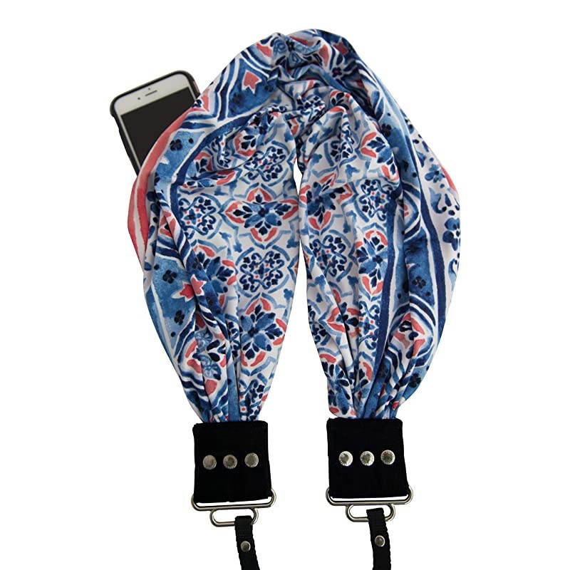 Scarf Camera Strap with Hidden Pocket Alia Zipper Pocket Holds Your Phone Keys Cash and Spare Memory Card Pocket Size 65 Opening x 4 Deep Stretch Material
