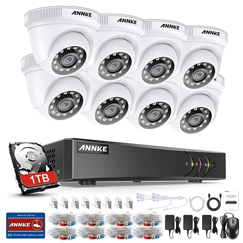 Y200 8 Channel CCTV Security Camera System 5MP Lite 5-in-1 DVR with 8X 1080P HD Weatherproof Cameras, Motion Alert, Remote Access, 1TB Hard Drive