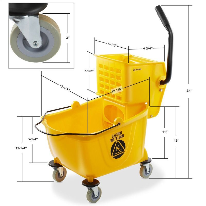 26 Quart Commercial Mop Bucket with Side Press Wringer, Yellow